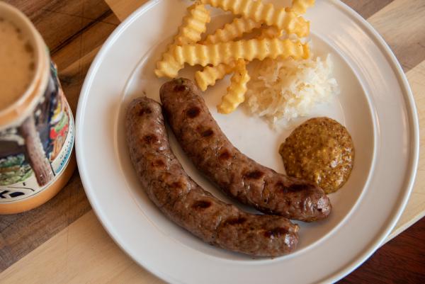 Bratwurst with sauerkraut and mustard